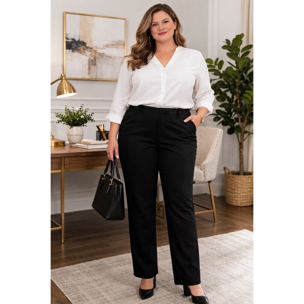 Croft & Barrow Straight Leg Pull On Elastic Waist Black Pants Plus Size XXL NWT